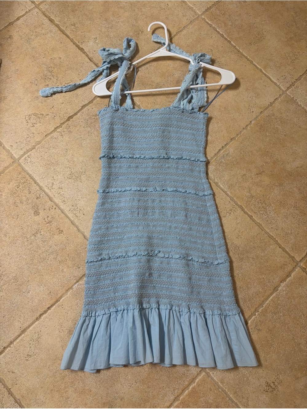 Chelsea and violet Light Blue Smocked Sundress with Ruffle Hem Sz Xs